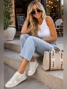 Vintage Havana White and Gold Low-Top Sneakers